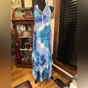 NWT PATCHINGTON Maxi Dress A-line Stretch Knit Teal Indigo White Sz S